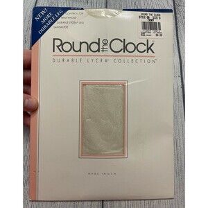 NEW! Vintage Round the Clock Durable Lycra Pantyhose, Ivory, Style 66, Size D